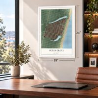 Ocean Grove, New Jersey map, 18 x 24 inch print in a white frame in a home office