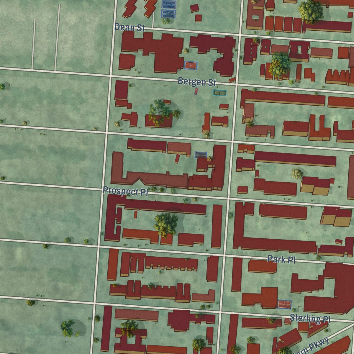Second close-up of the map of Ocean Hill, New York print showing more streets and buildings