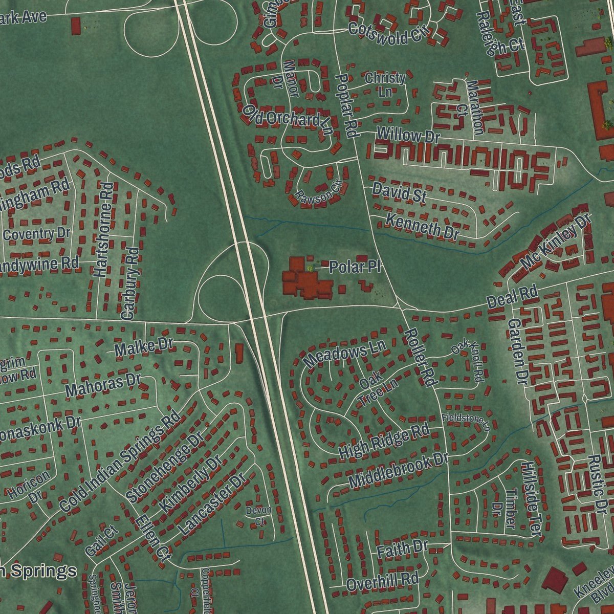 Second close-up of the map of Ocean, Monmouth County, New Jersey print showing more streets and buildings