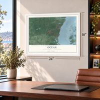 Ocean, Ocean County, New Jersey map, 18 x 24 inch print in a white frame in a home office