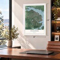 Ocean Pines, Maryland map, 18 x 24 inch print in a white frame in a home office