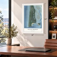 Ocean Shores, Washington map, 18 x 24 inch print in a white frame in a home office