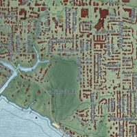 Second close-up of the map of Ocean Springs, Mississippi print showing more streets and buildings