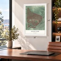 Ocean View, California map, 18 x 24 inch print in a white frame in a home office