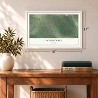 Ochlocknee, Georgia map, 12 x 18 inch print in a white frame in an entryway