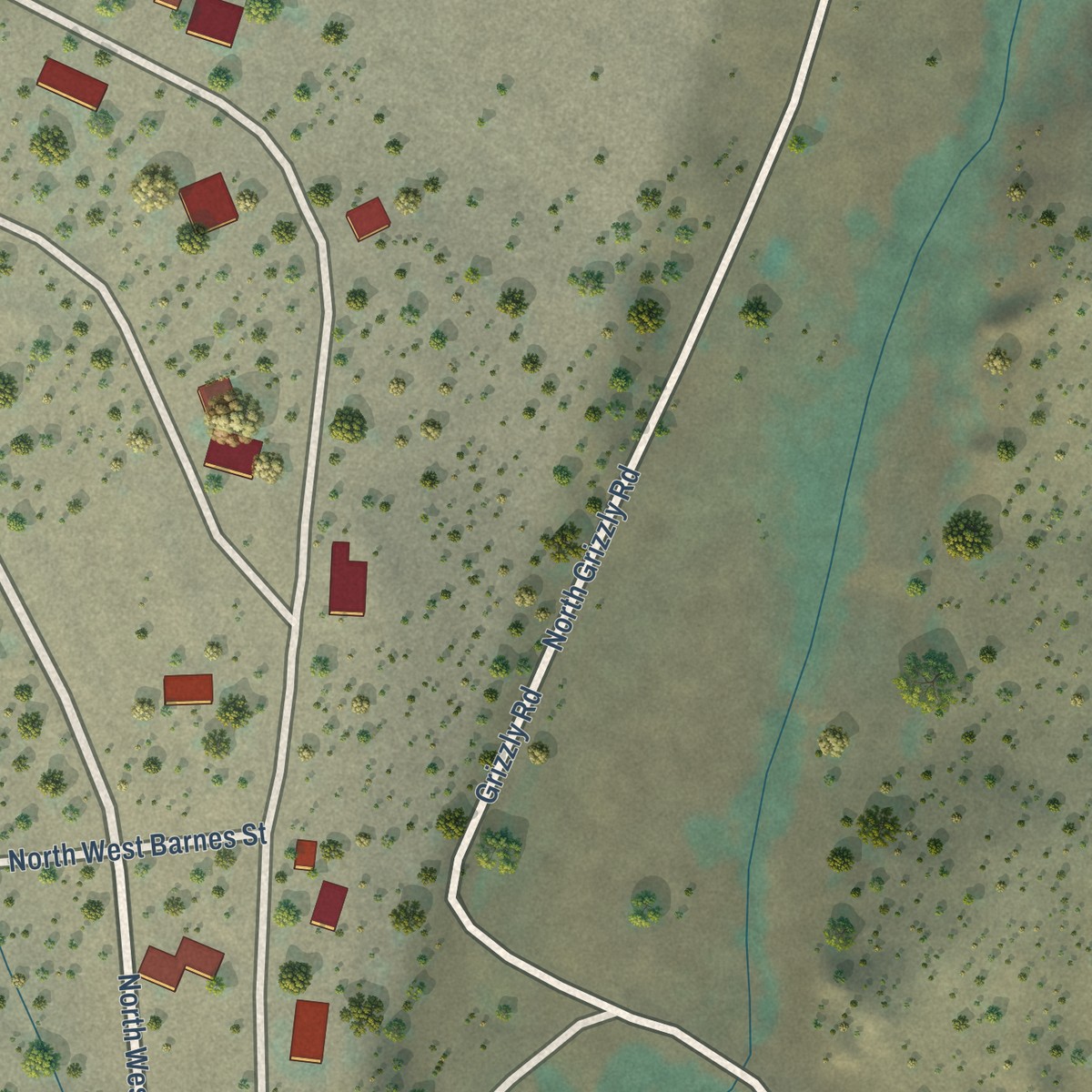 Second close-up of the map of Ochoco West, Oregon print showing more streets and buildings