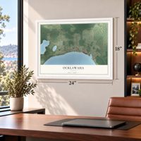 Ocklawaha, Florida map, 18 x 24 inch print in a white frame in a home office