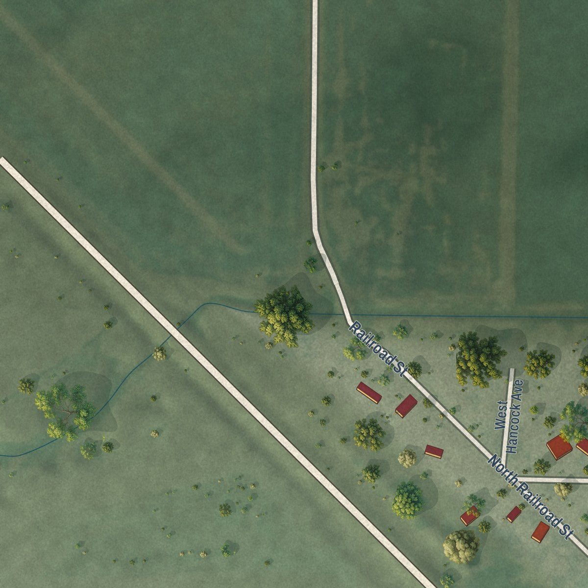Second close-up of the map of Oconto, Nebraska print showing more streets and buildings
