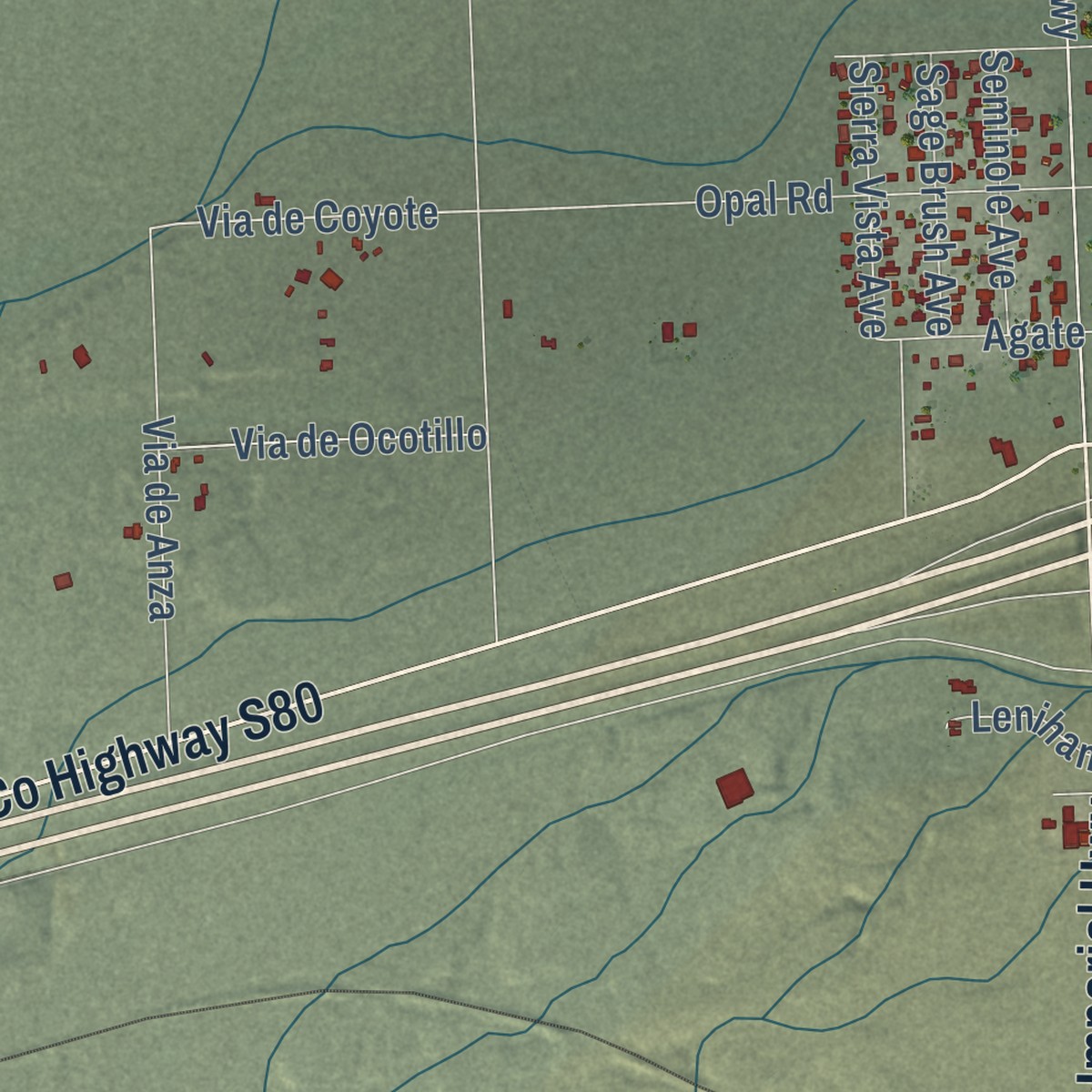 Second close-up of the map of Ocotillo, California print showing more streets and buildings