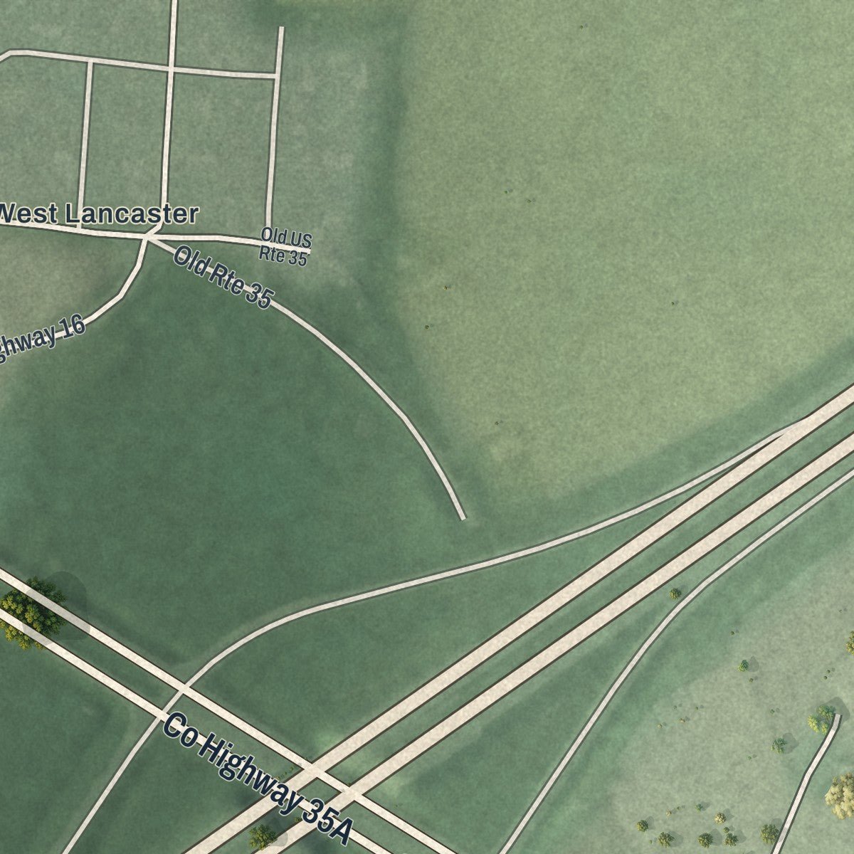 Second close-up of the map of Octa, Ohio print showing more streets and buildings