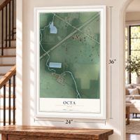 Octa, Ohio map, 24 x 36 inch print in a white frame by a staircase