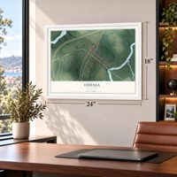 Odessa, Delaware map, 18 x 24 inch print in a white frame in a home office