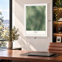 Odin, Kansas map, 18 x 24 inch print in a white frame in a home office