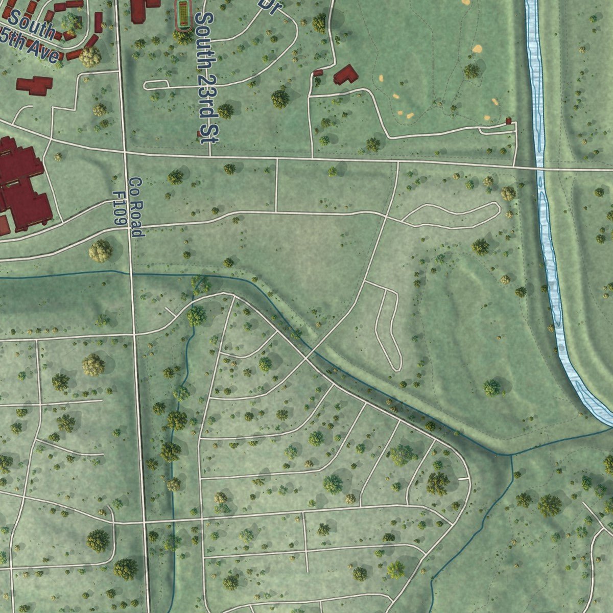 Second close-up of the map of Offutt AFB, Nebraska print showing more streets and buildings