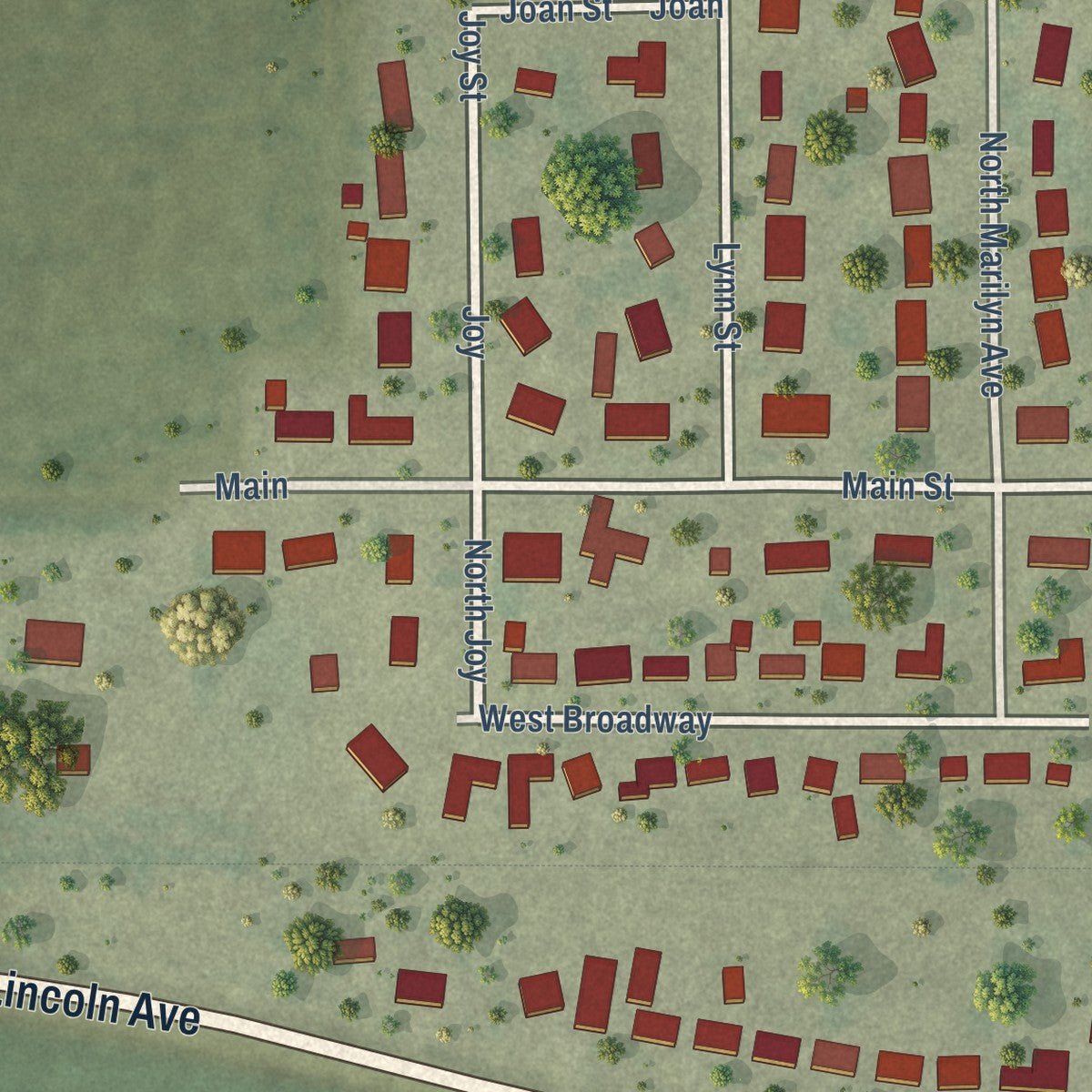 Second close-up of the map of Ogden, Illinois print showing more streets and buildings