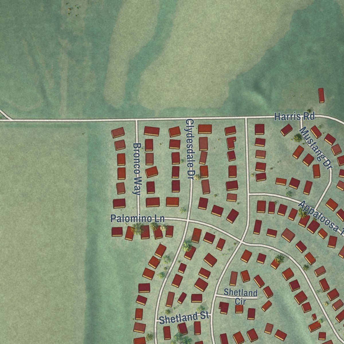 Second close-up of the map of Ogden, Kansas print showing more streets and buildings