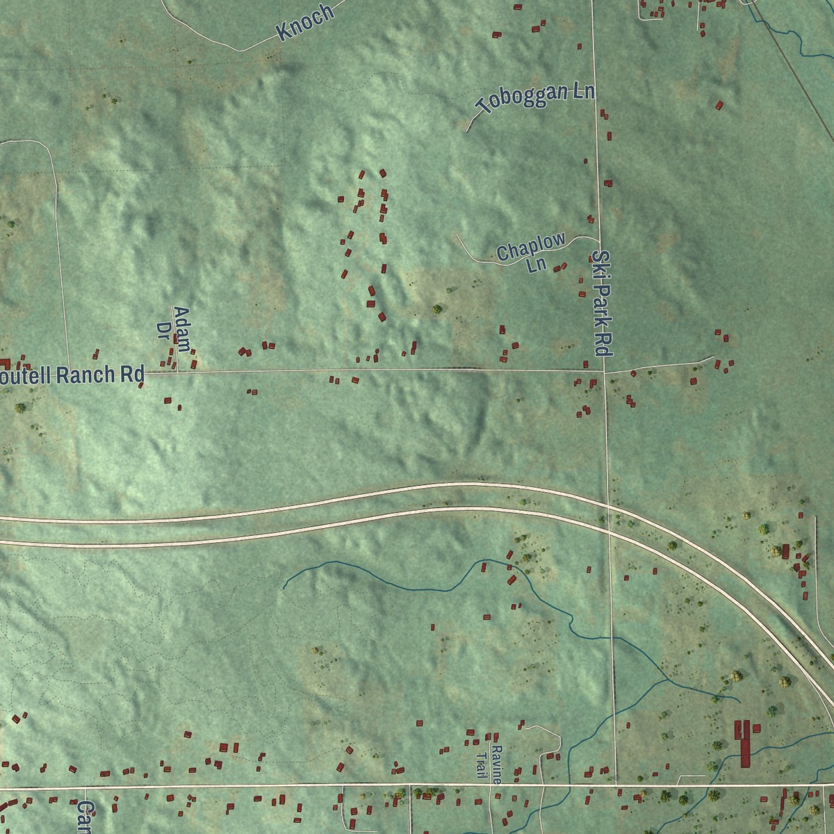 Second close-up of the map of Ogemaw, Michigan print showing more streets and buildings