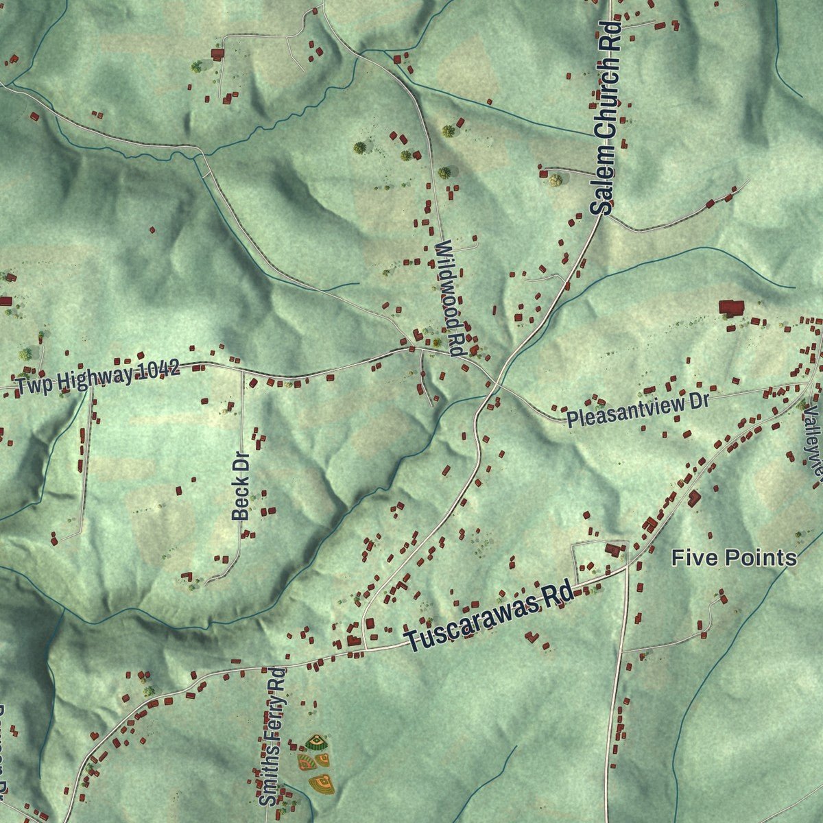 Second close-up of the map of Ohioville, Pennsylvania print showing more streets and buildings