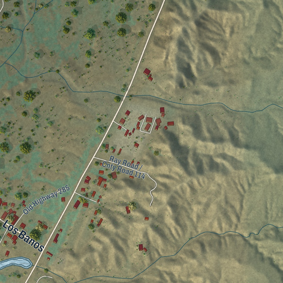 Second close-up of the map of Ojo Caliente, New Mexico print showing more streets and buildings