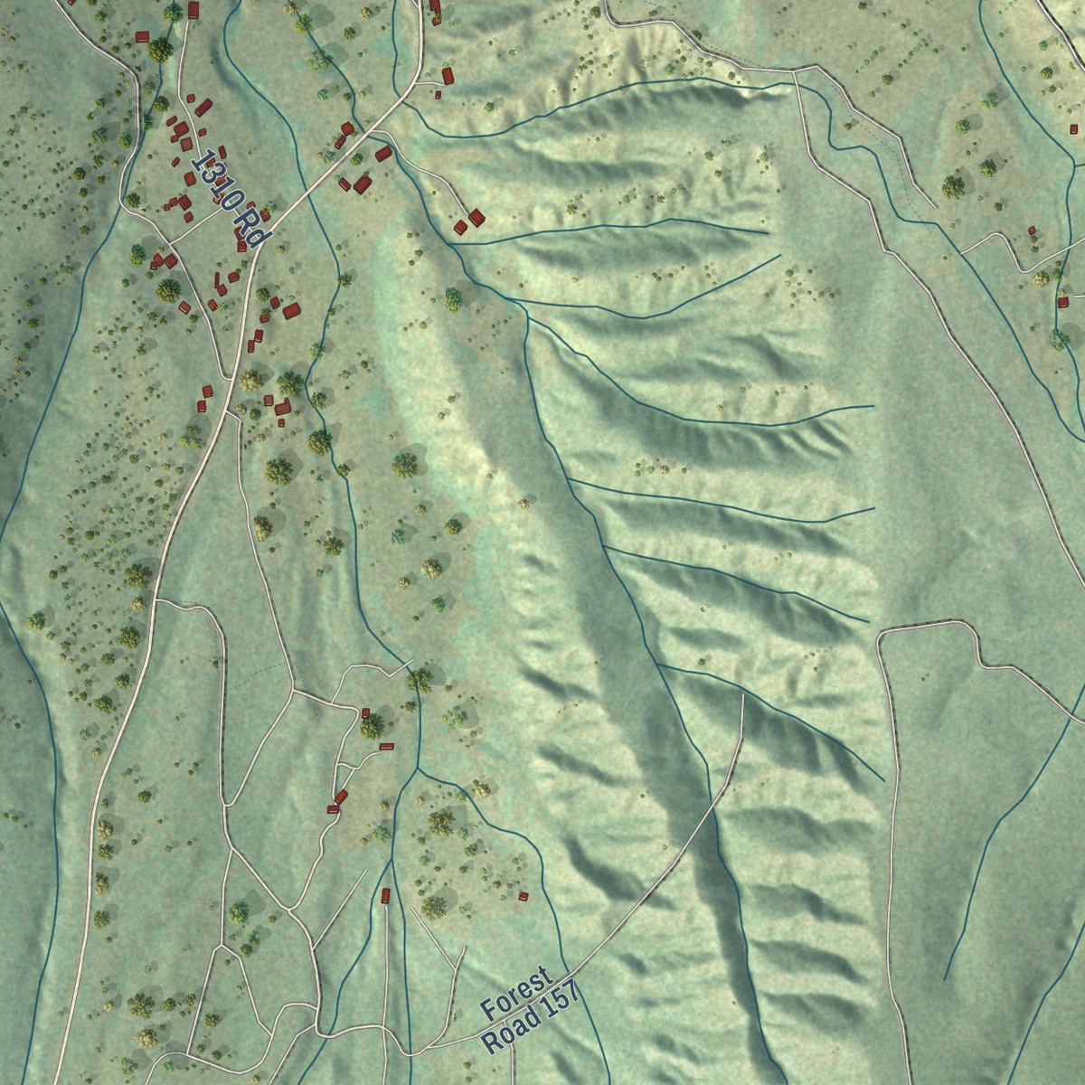 Second close-up of the map of Ojo Sarco, New Mexico print showing more streets and buildings