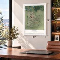 Oklee, Minnesota map, 18 x 24 inch print in a white frame in a home office