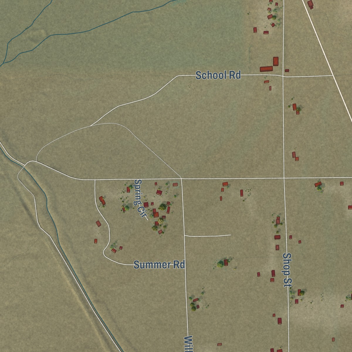 Second close-up of the map of Olancha, California print showing more streets and buildings