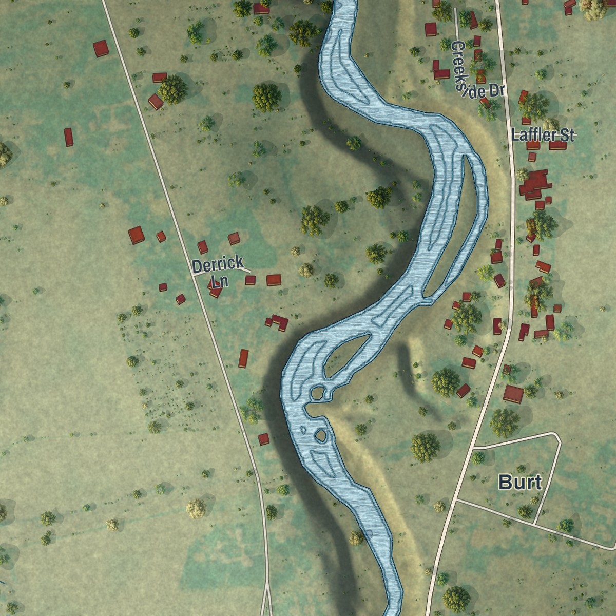 Second close-up of the map of Olcott, New York print showing more streets and buildings