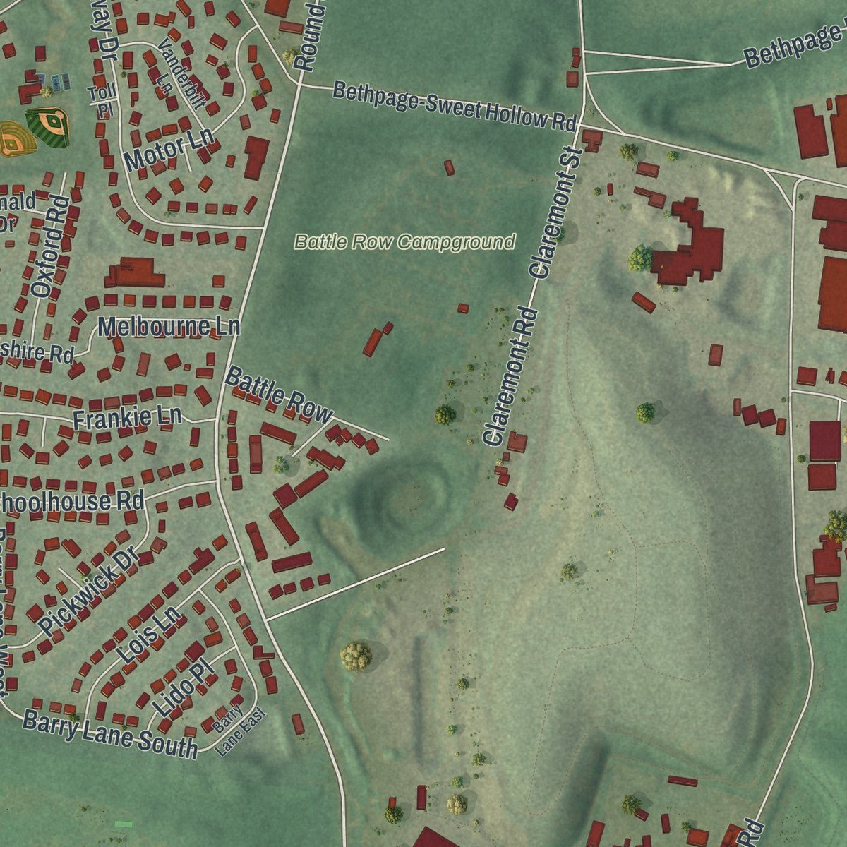 Second close-up of the map of Old Bethpage, New York print showing more streets and buildings
