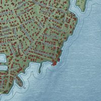Second close-up of the map of Old Greenwich, Connecticut print showing more streets and buildings