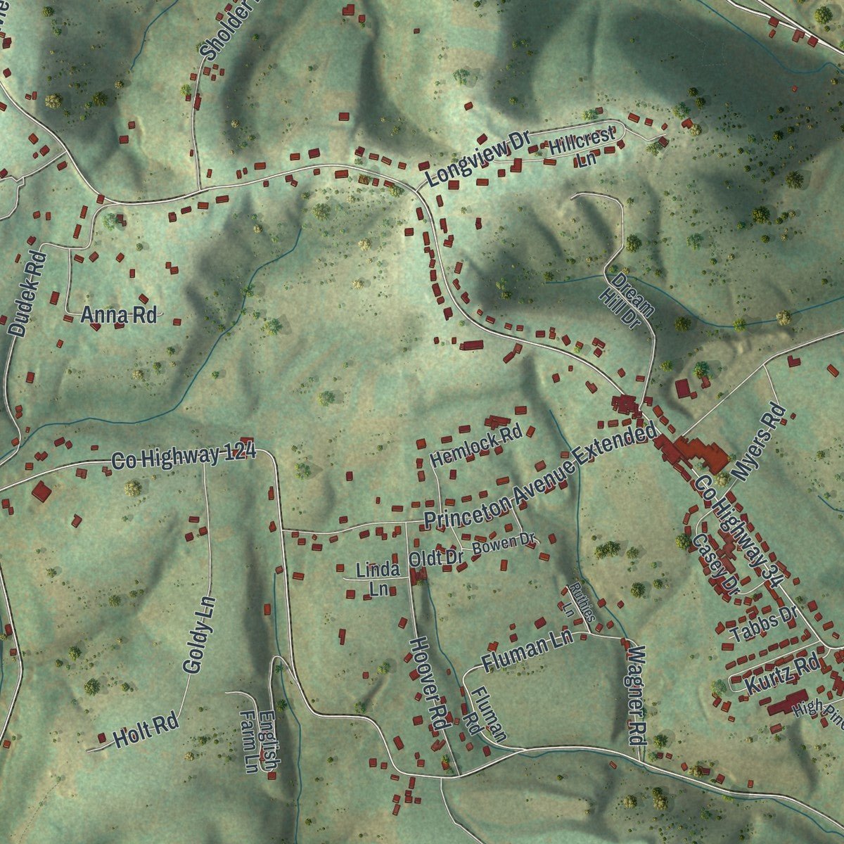 Second close-up of the map of Old Lycoming, Pennsylvania print showing more streets and buildings