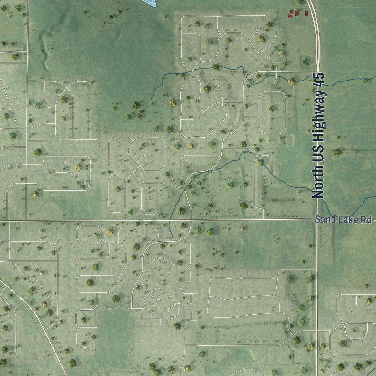 Second close-up of the map of Old Mill Creek, Illinois print showing more streets and buildings
