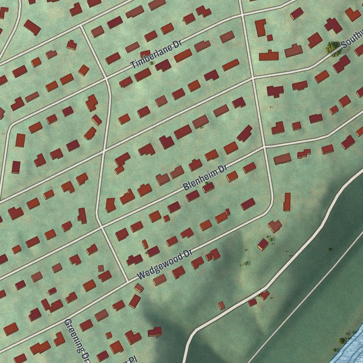 Second close-up of the map of Old Orchard, Pennsylvania print showing more streets and buildings