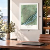 Old Orchard, Pennsylvania map, 18 x 24 inch print in a white frame in a home office