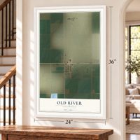 Old River, California map, 24 x 36 inch print in a white frame by a staircase
