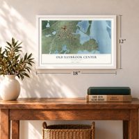 Old Saybrook Center, Connecticut map, 12 x 18 inch print in a white frame in an entryway
