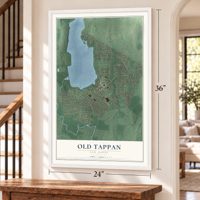 Old Tappan, New Jersey map, 24 x 36 inch print in a white frame by a staircase