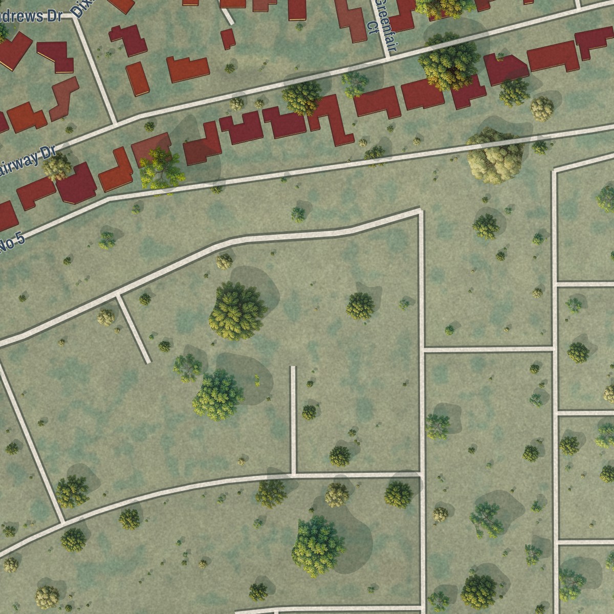 Second close-up of the map of Olde Stockdale, California print showing more streets and buildings