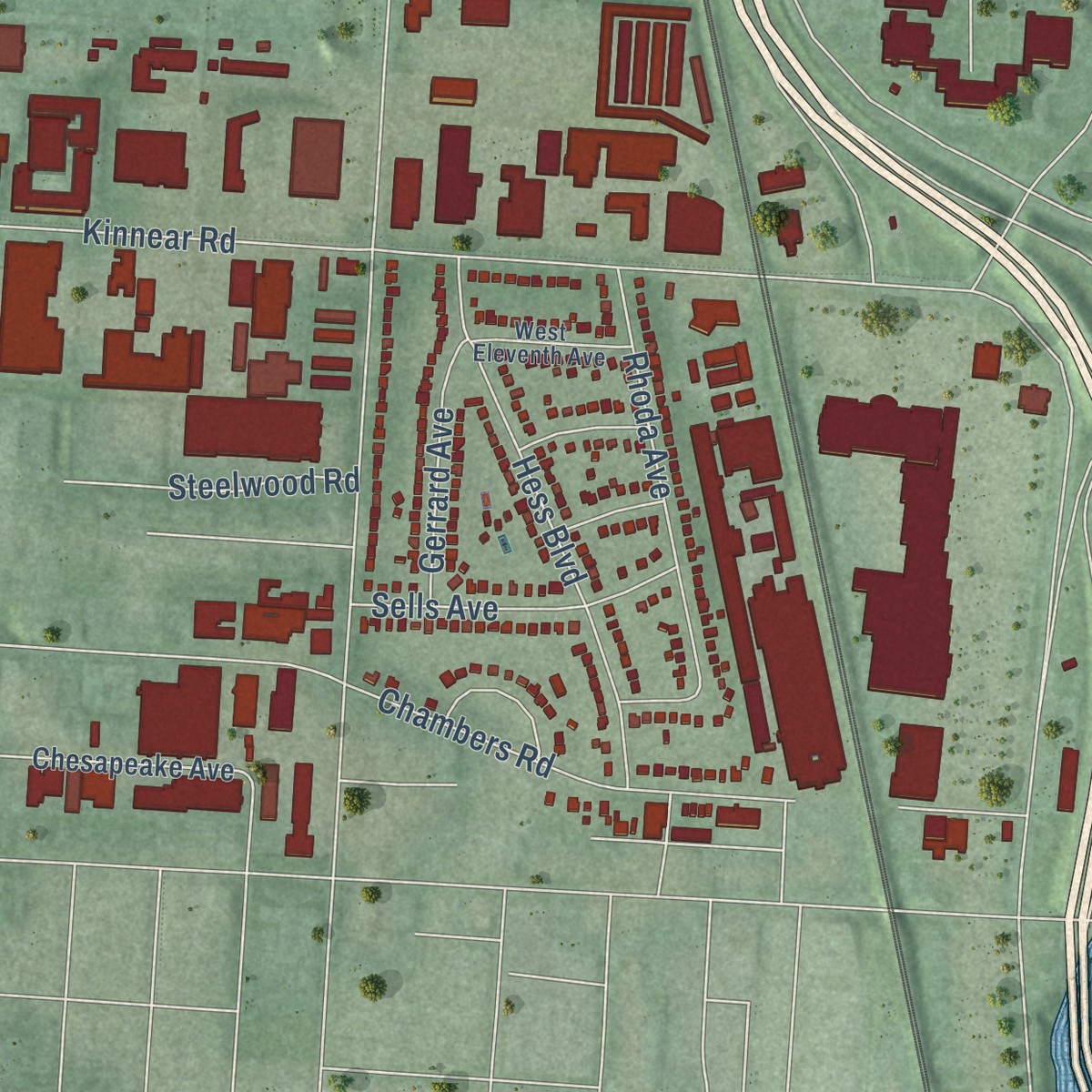 Second close-up of the map of Olentangy West, Ohio print showing more streets and buildings