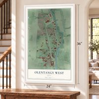 Olentangy West, Ohio map, 24 x 36 inch print in a white frame by a staircase