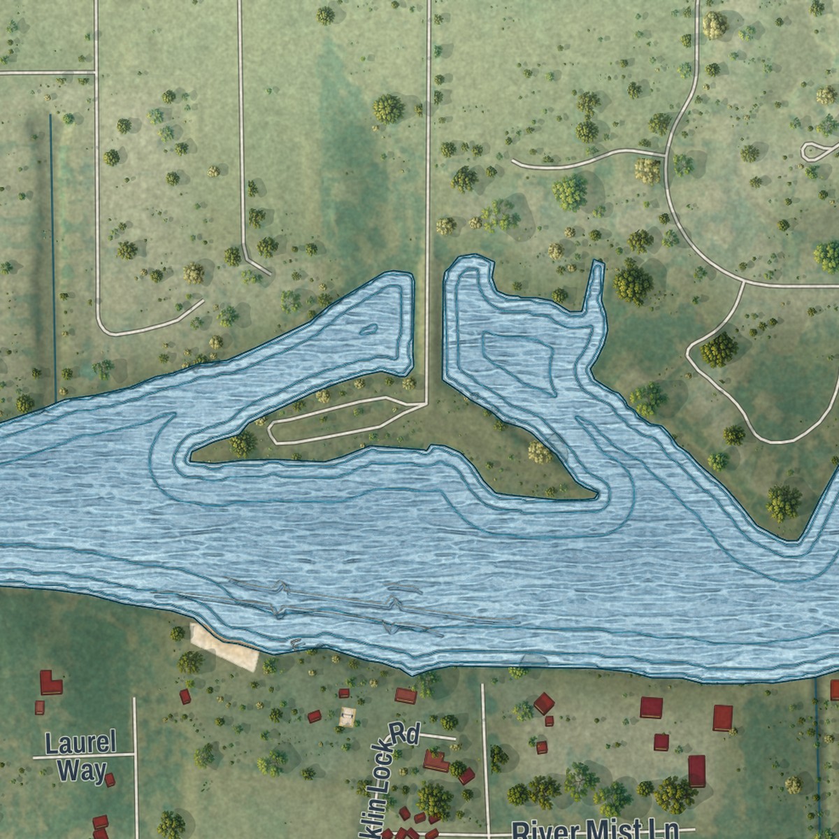 Second close-up of the map of Olga, Florida print showing more streets and buildings