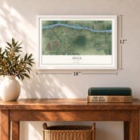 Olga, Florida map, 12 x 18 inch print in a white frame in an entryway