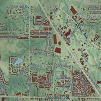 Second close-up of the map of Olive Branch, Mississippi print showing more streets and buildings