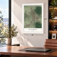 Olivehurst, California map, 18 x 24 inch print in a white frame in a home office