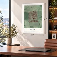Oliver, Maryland map, 18 x 24 inch print in a white frame in a home office