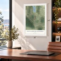 Olivia Lopez de Gutierrez, Texas map, 18 x 24 inch print in a white frame in a home office