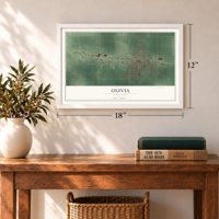 Olivia, Minnesota map, 12 x 18 inch print in a white frame in an entryway