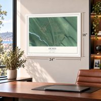 Olney, Montana map, 18 x 24 inch print in a white frame in a home office