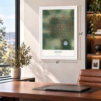 Olton, Texas map, 18 x 24 inch print in a white frame in a home office