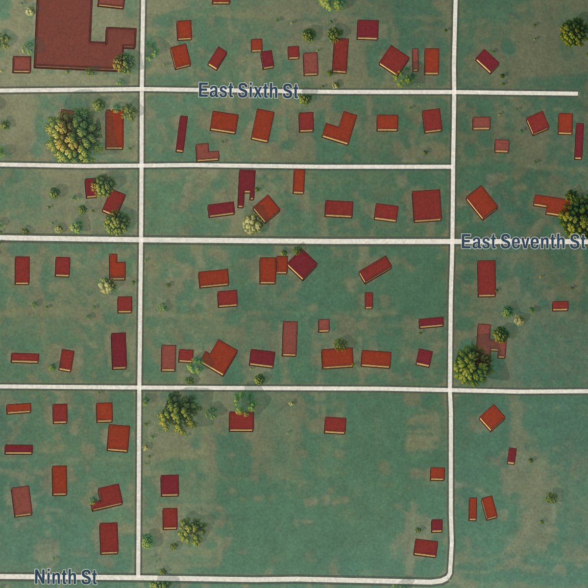 Second close-up of the map of Olustee, Oklahoma print showing more streets and buildings