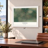 Olustee, Oklahoma map, 18 x 24 inch print in a white frame in a home office